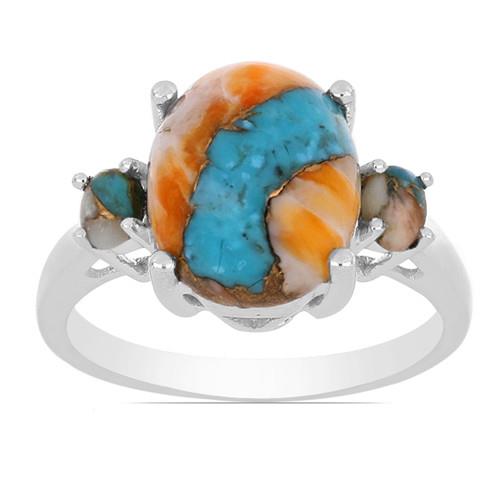 925 SILVER REAL OYSTER TURQUOISE GEMSTONE RING 